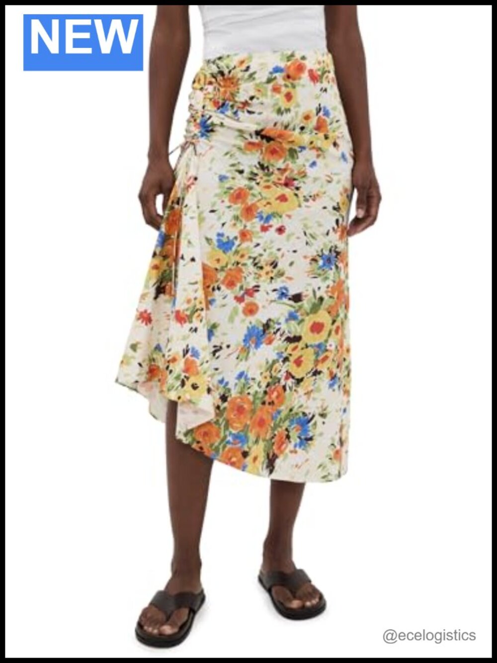 ALC Women's Midi Asymmetrical Floral Poplin Skirt with Hook-and-Eye Closure
